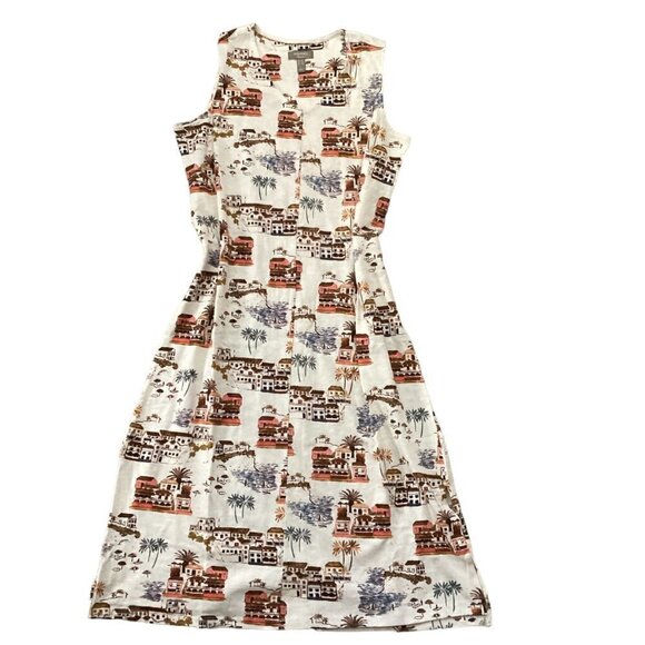 Naturals D&Co Sleeveless Tank Dress Novelty Beach Villa Print Sz MP 74L - Picture 6 of 9